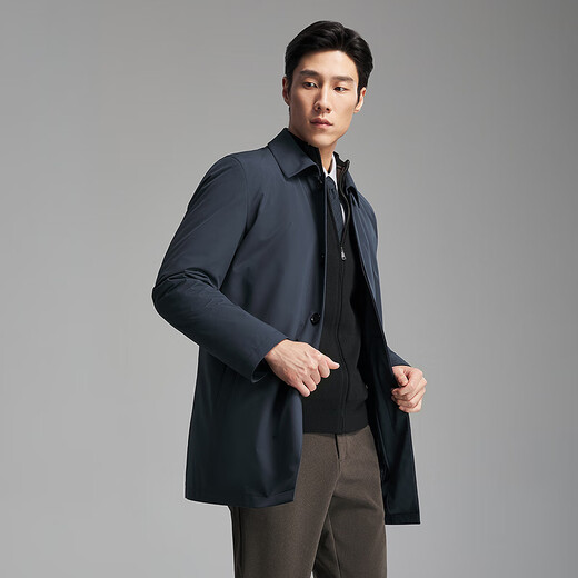 Youngor Removable Goose Down Liner Windbreaker Jacket Men's 25 Autumn and Winter Warm, Skin Friendly and Smooth Classic Lapel Business Suit Gray Blue VYYF419865HFA XL 180/100A (Recommended 150-160 Jin Jin equals 0.5 kg)