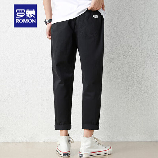 Pantalones casuales de algodón de gama alta de Romon para hombres 2025 Summer delgado versátil Pantalones rectos Summer Gray Loose Nine 9904 Gris Green 2xl Tamaño 34