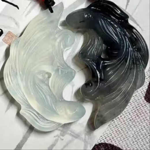 Pisces Jade Pendant Pisces Jade Pendant Pendant Best Friend Keepsake Sisters Pair New Chinese Style Pendant Necklace Ancient Style Accessories Pressed Pair Pair (Cyan)