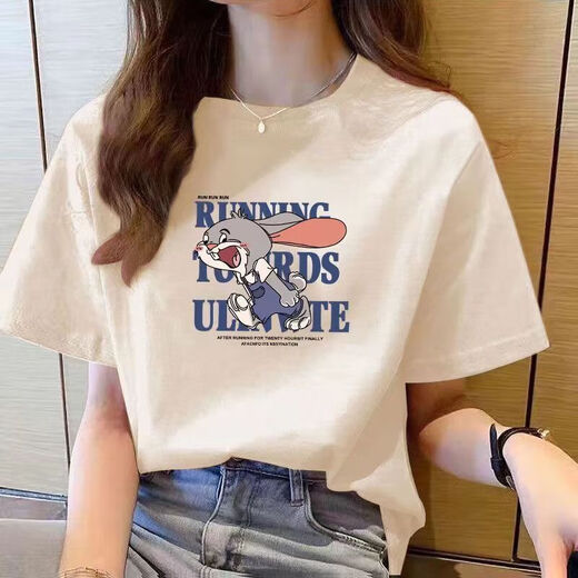 220克纯棉短袖t恤女2025夏季宽松百搭圆领正肩印花上衣T恤B701YL 496墨绿色 XL