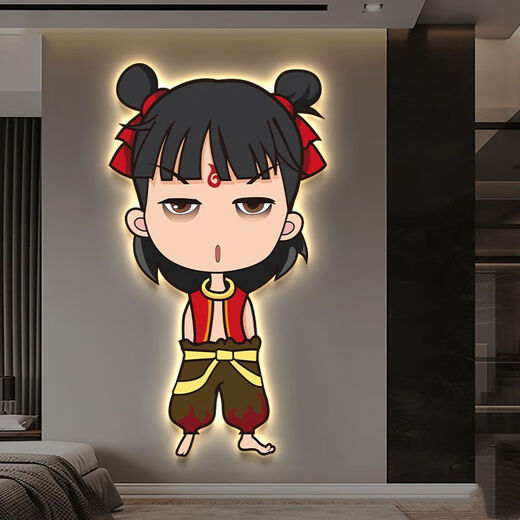 溥畔客厅玄关卡通哪吒精雕装饰画走廊过道背景墙温馨暖光壁灯挂墙灯画 SHE1591 竖版100*180cm灯暖光
