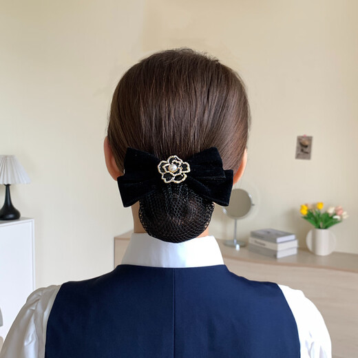 蝴蝶结发夹女生后脑勺多发卡夹发饰绒面弹簧夹发网头花盘发发袋 【K694-D款细网】