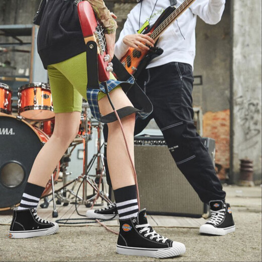 Dickies经典百搭 耐磨高帮休闲帆布鞋 男女同款 黑色 34
