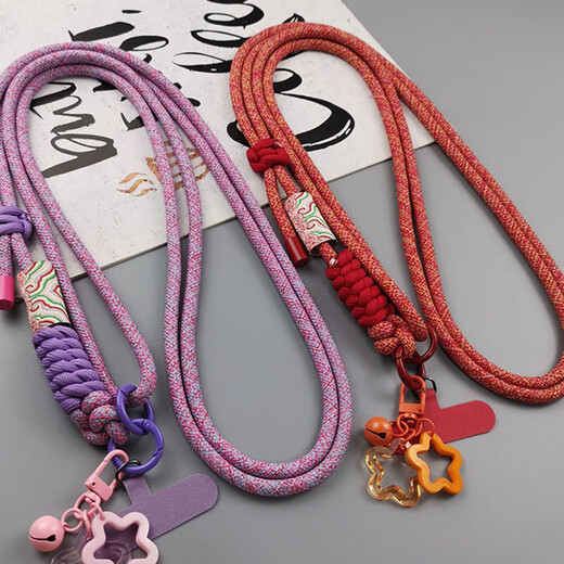 Mobile phone chain lanyard, hanging neck crossbody with clip, can be carried on the back, girls' high-end bag, anti-lost, fashionable Apple Huawei, national style colorful purple star pendant + clip