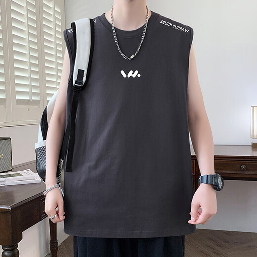 Aoxuanjue vest men's summer men's round neck sleeveless quick-drying high-end trendy brand vest casual sweatshirt t men's clothes 1708 black XL suggests 110-130Jin [Jin equals 0.5 kg]