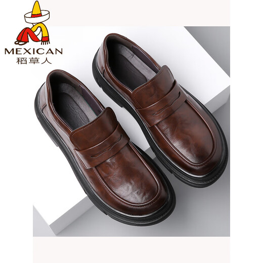 
Scarecrow (MEXICAN) laceless brown men's shoes spring and autumn 2025 new big-head business casual leather shoes solid color wide-head loafers GX9923 brown 38