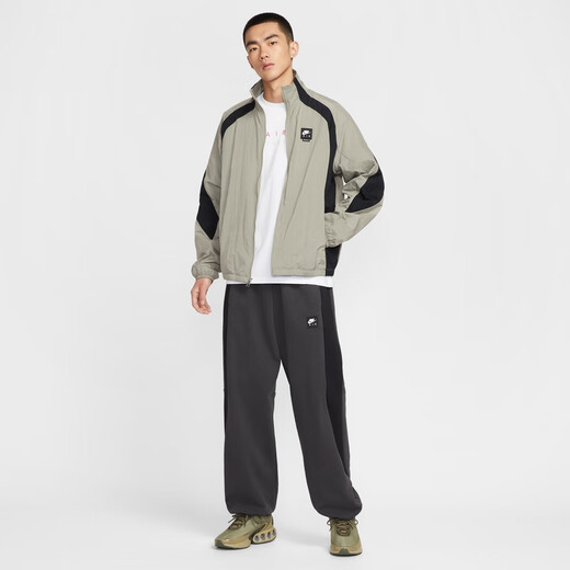 Nike Men's Loose Woven Sports Jacket Retro Lightweight Stand Collar Patch Jacket NIKE AIR HV0881 320 Light Green Gray/Black/Black L