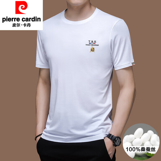 Pier Cardin high-end summer 2025 new high-end embroidered short-sleeved top thin round neck cool ice silk half-sleeved T-shirt black [tee 13062] M 165 [suitable for weight 100-120 Jin [Jin equals 0.5 kg]]