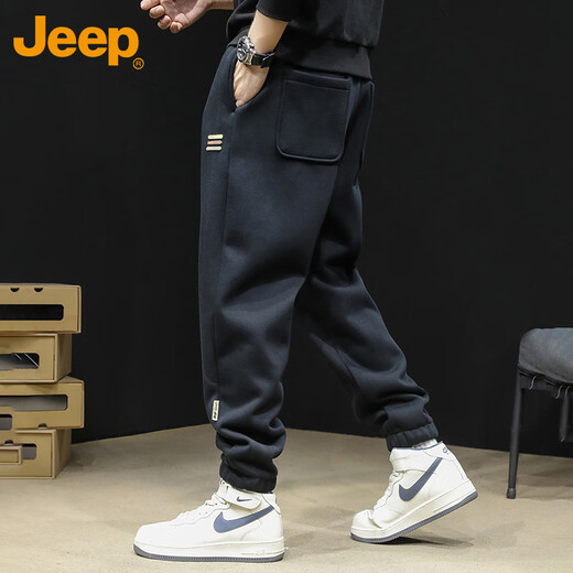 JEEP Casual Pants Men's Autumn and Winter Loose Heavyweight Footwear Pants Men's Warm Pants Sports Pants Black 2XL