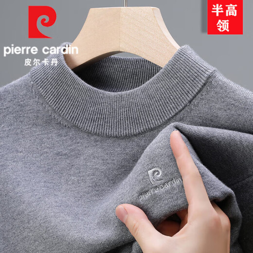 Pierre cardin high-end sweater long-sleeved T-shirt for men half turtleneck autumn and winter new knitted casual warm base shirt top for men black [round neck] 12182 M 170 [recommended 120-140Jin [Jin equals about 0.5 kg]]