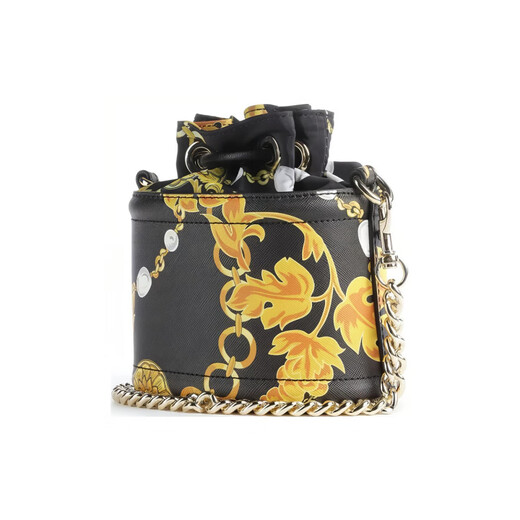 范思哲（VERSACE）单肩斜挎包副线巴洛克印花微标革水桶包包女款黑色 基础装(包+防尘袋)