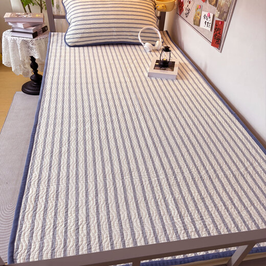 TENGAI HOME TEXTILE one side pure cotton and one side baby velvet bed cover single student dormitory three-piece set of cotton quilted sheets mattress cushion lime blue one side pure cotton one side velvet, double-sided single bed cover 90*200cm suitable for 0.9m dormitory bed