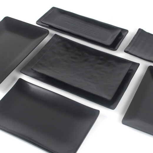Black melamine tableware porcelain plastic beef special long plate hot pot restaurant barbecue restaurant plate milky white 14014110 packs)