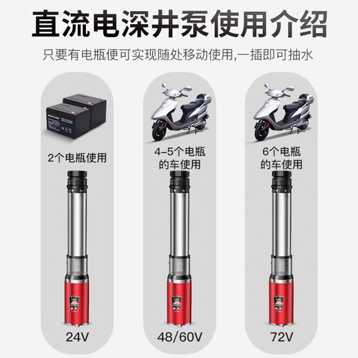 鑫通直流深井潜水泵家用井水深水泵24v48v72v大流量深井泵吸水抽水机 2200W【4872v】15米线10米帆布管