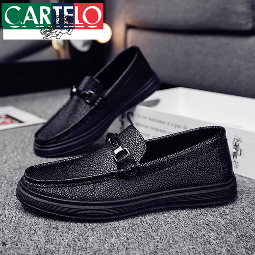 Cartelo Sommer Herrenschuhe Herren schwarze Lederschuhe Männer Dick-Soled Beanie Schuhe Britische Freizeitschuhe offizielle Geschäftstrendschuhe 9905 Schwarz Special L Preis