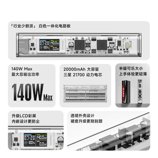 Sharge's new 3C certification 140W Silver Wing new fast charging notebook power bank 20000 mAh large capacity mobile power supply can be used on airplanes and is suitable for Apple 17 mobile phones and tablets