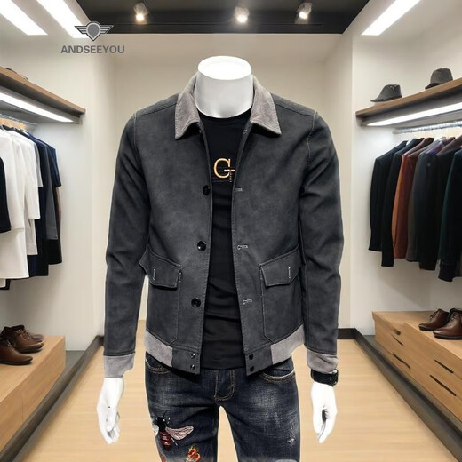 ANDSEEYOU Trendy Leather Jacket Men's 2024 Autumn and Winter New Men's Leather Clothes Youth Fashion Trendy Casual Tops A991 Gray Style Regular 3XL