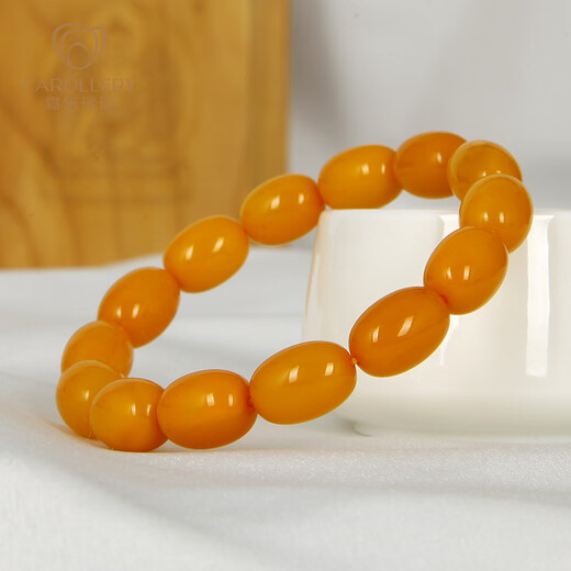 Jiale old beeswax bracelet for men and women, chicken oil yellow amber barrel bead bracelet, Baltic sea beeswax accessories, genuine gift for girlfriend, about 12.9-13.9g, 14 pieces
