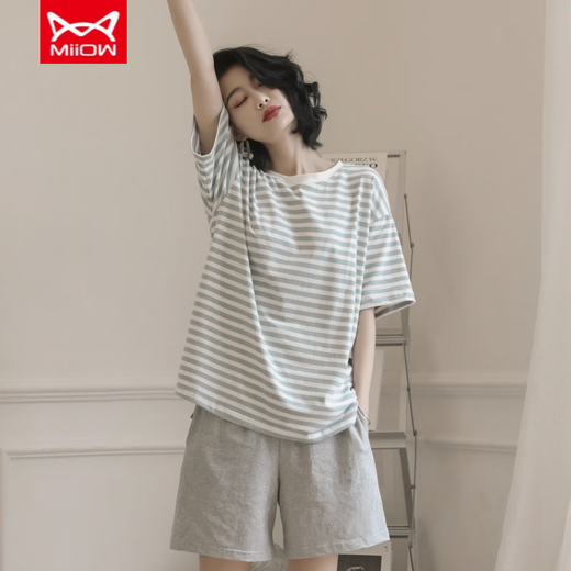 
Catman (MiiOW) pure cotton pajamas for women in summer shorts shorts thin cute student cotton summer casual home clothing set Champagne color A9856 shorts M (80-100Jin [Jin equals 0.5 kg])