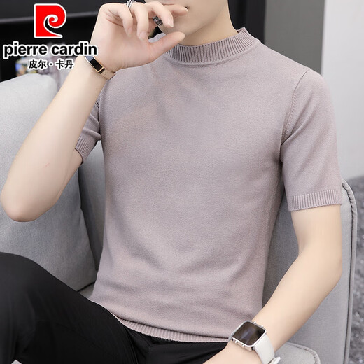 
Pierre cardin men's short-sleeved T-shirt Korean style trendy round neck half-sleeved summer men's slim solid color clothes handsome knit sweater 9902 beige M