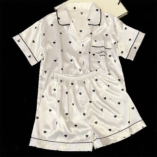 
Yalu pajamas for women in summer 2025 new ice silk thin love shorts suit home clothes two-piece summer FS_9214# cardigan double short lace pocket M