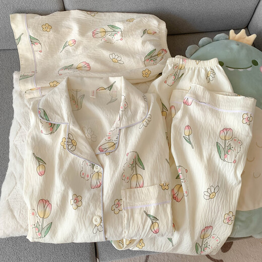 Langsha 2025 Neue Pyjamas für Frauen im Sommer reines Baumwoll kurzärmelige Ins Cute Yugui Hund Internet Promi Sommer dreiteils Set Yunduo Cotton-J9901# Paradise Puppy Drei-teilige Set M [Vorschlag 75-100jin [Jin gleich 0,5 kg]]