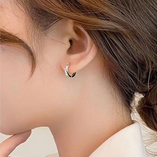 RSRDDY Old Phoenix 9999 sterling silver earrings hoop plain ring anti-allergic new earrings for women circle moissanite pure silver earrings four diamonds Hao sterling silver earrings Lao Fengxiang same style 4.08g (pair)