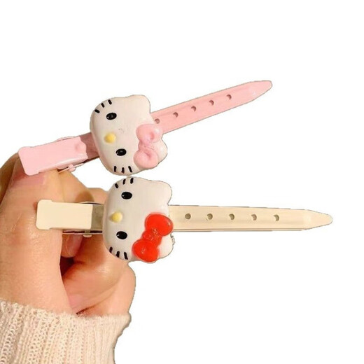 Cute Pink Kitty Hairpin Women's Seamless One-Line Positioning Clip Bangs Side Clip Side Hairpin Cosmetic Clip Headwear One-Line Clip Pink + Off-White 1 Each