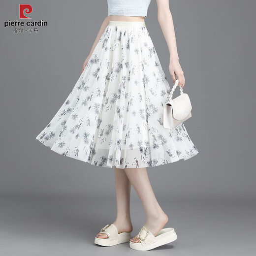 皮尔卡丹（PIERRE CARDIN）2025夏新款碎花半身裙女小清新短裙大摆网纱印花a字显瘦雪纺中裙 新面料雪纺纱(9906-5) 均码 (松紧腰)