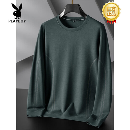 
Playboy (PLAYBOY) high-end 2025 new spring and autumn long-sleeved T-shirt for men with fat plus size casual round neck sweatshirt fat man black 6630 XL