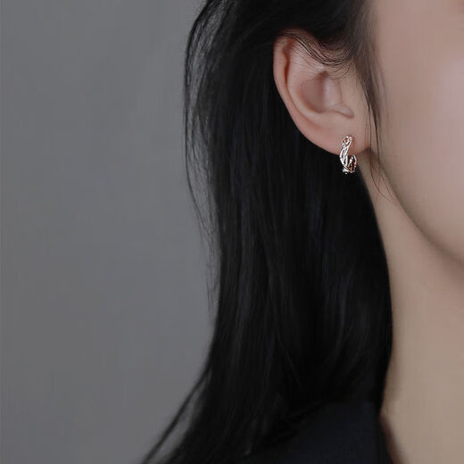 FVIP Old Phoenix 999 sterling silver pure silver hypoallergenic women's Japanese and Korean sense of personality temperament thorn ear buckle circle earrings Japanese and Korean thorn earrings pair