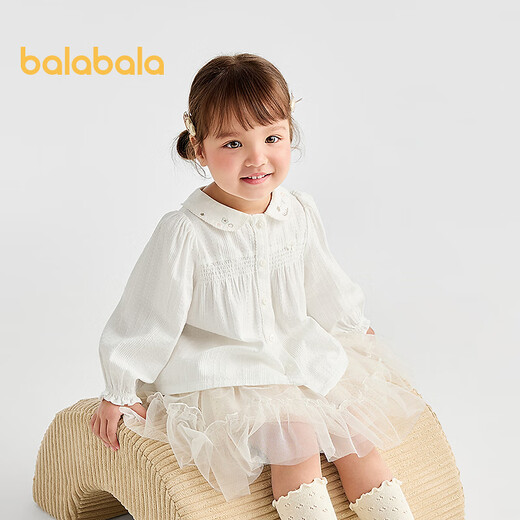 Balabala shopping mall same style baby shirt sweet A-shaped girls long-sleeved top autumn wear white tone 00311 80