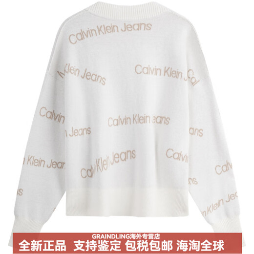 凯文克莱（Calvin Klein）含羊毛混纺提花纽扣V领宽松针织开衫毛衣女士 BEH-太空黑 XS