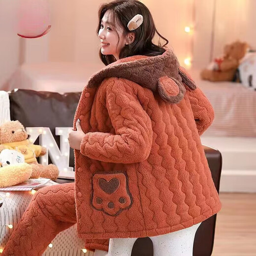Comic Soul Hunan Provinz Winter Provinz tragen Hunan Provinz Trage Korallenletze Baumwollpyjamas für Frauen im Winter Dreischicht verdickte Lady LXJ17 6624 Aprikosenfarbe [Fleece eingedickt] L 100-120