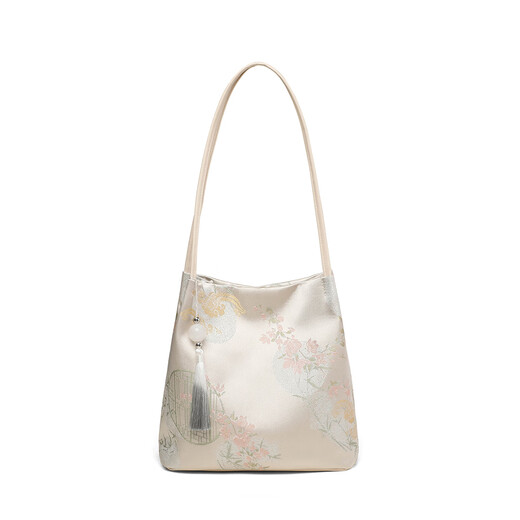 Виноградная бренда сумка женская сумка в китайском стиле Canvas Bag с большой способностью к плечам день рождения китайский подарок на день святого Валентина для подруги [Beige] Подарок для жены высококачественный практическая вышитая сумка Светло
