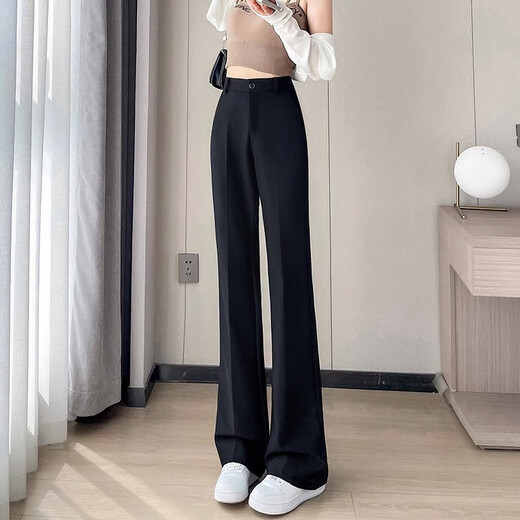 Romon Flared Suit Pants Women's 2025 Spring New Loose Slim Versatile Narrow Casual Pants Drape Floor-Sweeping Boot-cut Pants Black-Autumn and Winter Small Plus Velvet M Recommendation 100-110Jin Jin is equal to about 0.5 kg