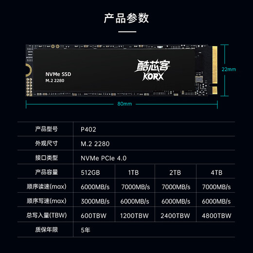 QUANXING 1TB SSD solid state drive AI PC storage accessories M.2 interface 2280 (NVME protocol) PCIe4.0 reading speed 7000MB/s P402