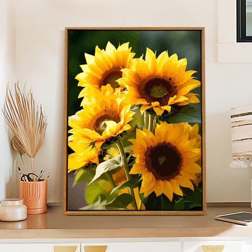 
Stair hanging paintings, sunflowers, sunflowers, and sunny, healing, digital oil paintings, DIY color paintings, living room hanging paintings, decorative paintings, SJ14382 30*40cm, thickened solid wood inner frame x Highlight pigment +1