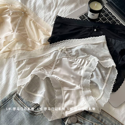 4 lace women's underwear female 2024 new style of girls' traceless cotton ice silk briefs Y3891-green + skin color + pink + black L suitable for 80-110Jin [Jin equals 0.5 kg]