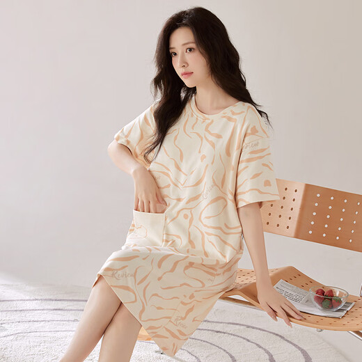 PALANDO Pure Cotton Damen-Pyjamas mit Brustpolster weicher hautfreundlicher Kurzärmel-Nachthemd im Sommer Cool Home Mode Pyjamas außerhalb Pa-Yx-Women-X12532 M