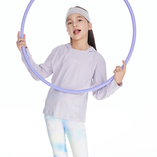 Onmygame girls long-sleeved T-shirt hooded quick-drying breathable sunscreen spring and autumn new top 2025 Glacier Blue 130 cm