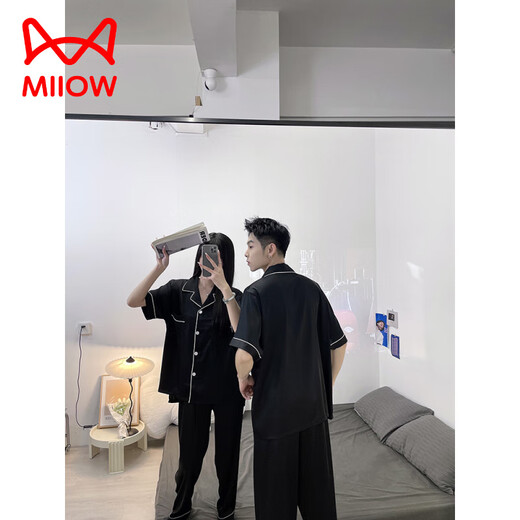 Catman (Miiow) Paar Pyjamas für Frauen im Sommer -Eis Silk Kurzärmel 2025 Neuer Anzugseide. Seidenstil Dünnstil Herren-Hauskleidung 13568 Frauen # Double Short [New Style] M [Vorgeschlagen 80-100 Jin [Jin gleich 0,5 kg]]]
