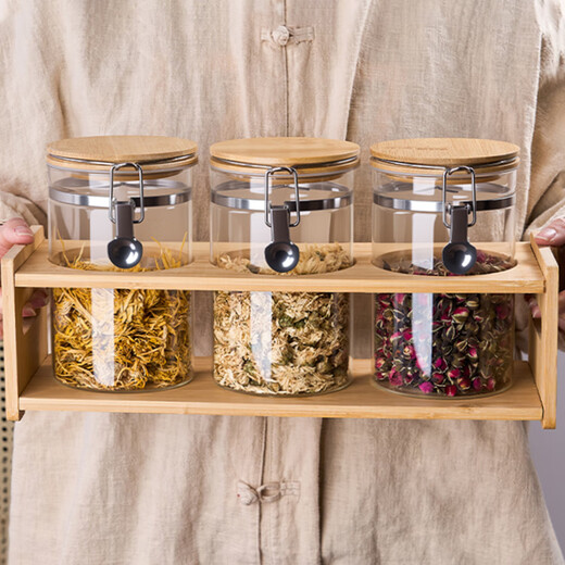 Shiguangli tea cans sealed cans tea storage cans large tea cans household tea packaging storage cans set floral tea cans 4-piece set floral tea cans 1400ml*3 + storage rack