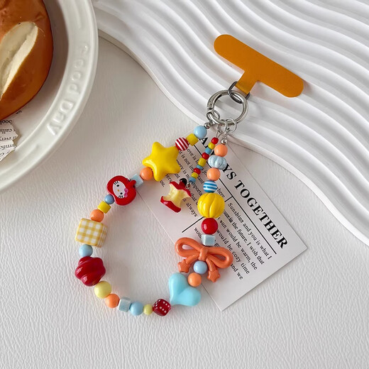 Mobile phone lanyard mobile phone case bracelet dopamine apple core ins colorful pendant handmade cute beaded mobile phone chain yellow star orange bow apple pendant bracelet/without clip