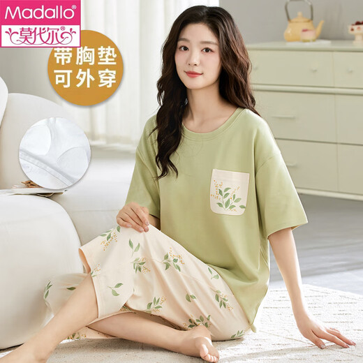 Modal Summer Thin Pure Cotton Pyjamas für Frauen mit Brustpolstern kurze Ärmel geschnittene Hosen Set koreanische süße und modische Baumwollhauskleidung mit Brustpolstern: 679 Barbie Bear M Frauen
