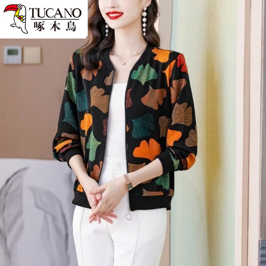 
Woodpecker beautiful top mother suit spring and summer chiffon sunscreen clothes for women with fashionable polka dot printed zipper cardigan baseball uniform 8043 colors 4XL