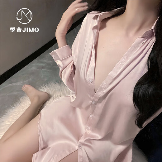 季末性感缎面男友风纯欲风家居服白衬衫修身显瘦衬衫1049 黑色 均码