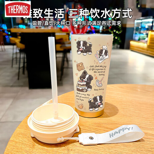 膳魔师（THERMOS）开心小狗保温杯不锈钢学生专用咖啡杯手拎便携新款男女水杯高颜值 DX1048毛绒百变小狗+配挂绳 陶瓷内胆
