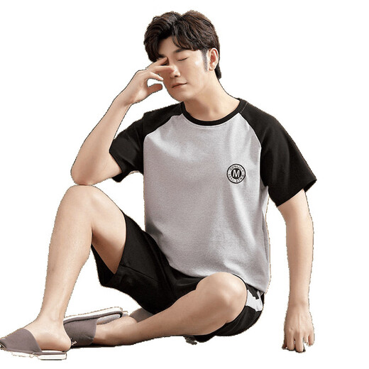 Ukuhpk Summer Men's Cotton Pajamas Cool and Thin Style Loose Plus Taille Home Clothing Set 9928 # L [suggéré 100-125 Jin [Jin est égal à 0,5 kg]]]