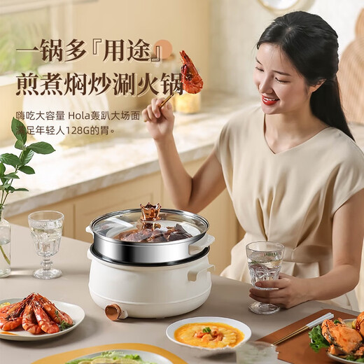 Xiaomi Baby Electric Cooking Pot Dormitory Student Pot Small Electric Pot Instant Noodle Pot Electric Wok All-in-one Multifunctional Household Small Pot Electric Hot Pot 24cm Light Luxury White 3L